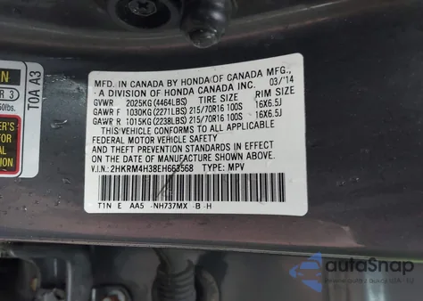 2014 Honda Cr-V Lx z USA, uszkodzony, nr VIN 2HKRM4H38EH663568